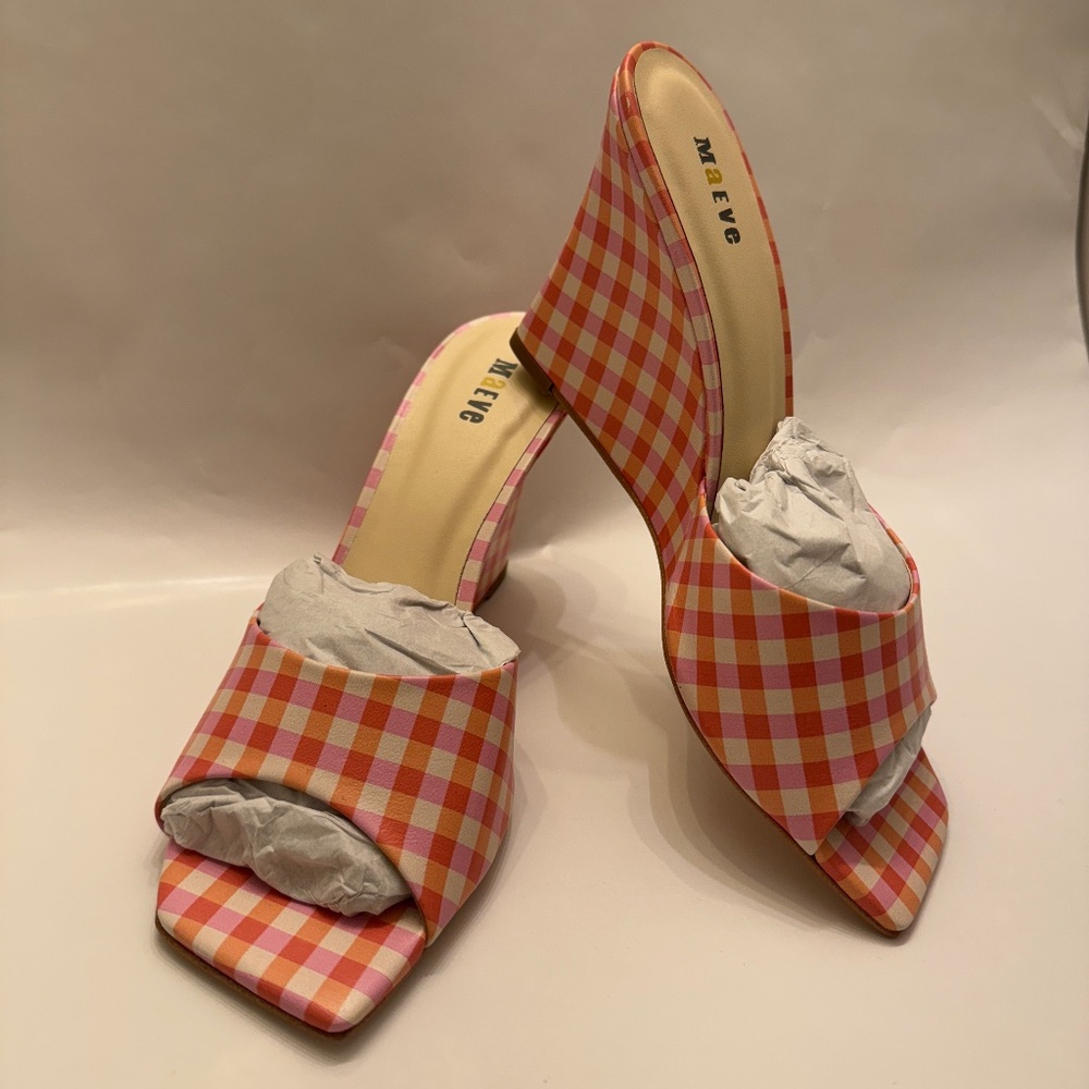 Maeve for Anthropologie Pink Gingham Mule Slides Size 7